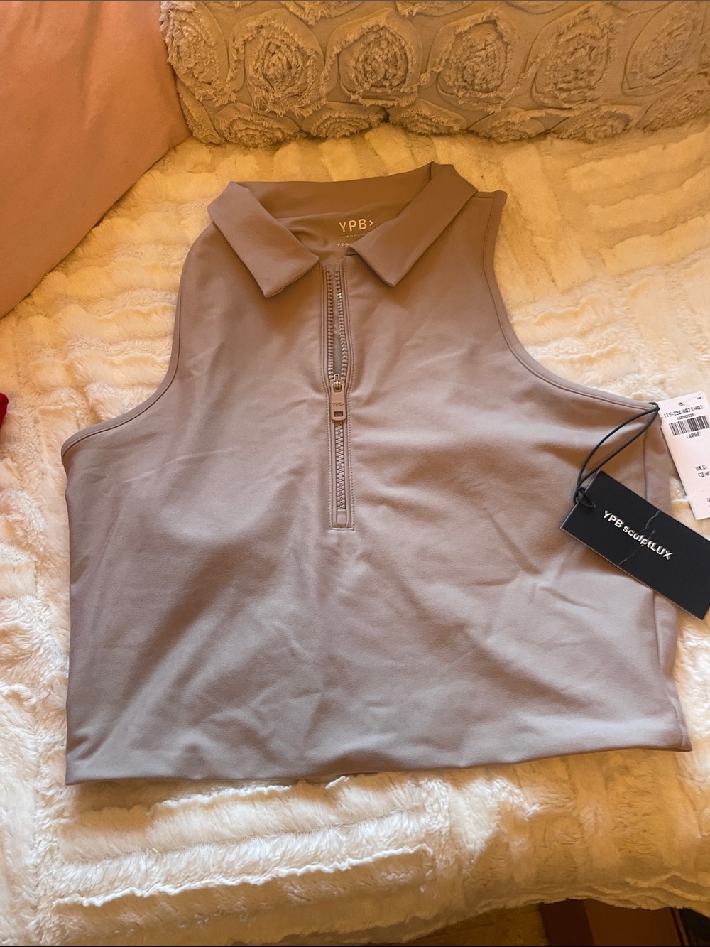 YPB Zip-Front Sleeveless Polo Tank in Taupe